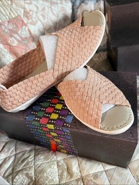 bernie mev. Woven Slide Sandals in Blush
